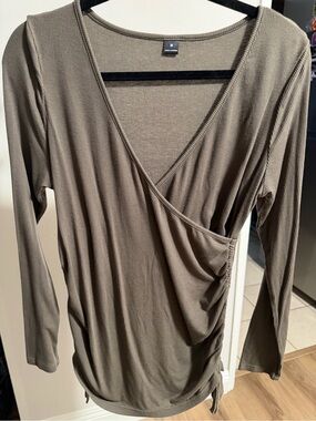 Maternity Ribbed Surplice Long Sleeve Top in Olive
